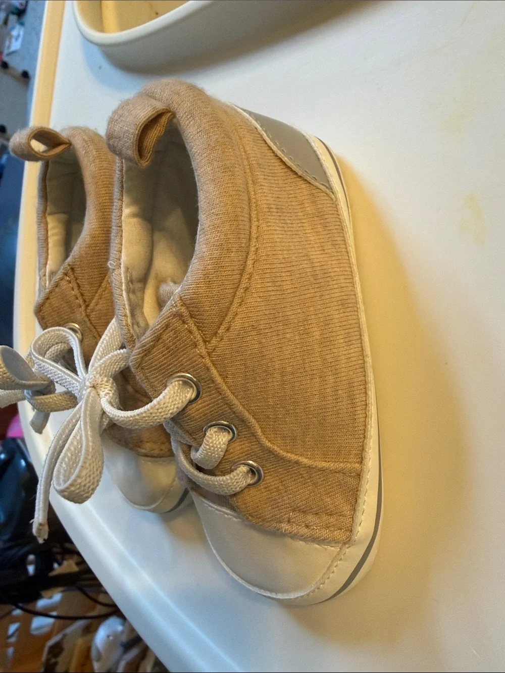 Carter's Tan Canvas Baby Lace-Up Sneakers with White Toe Caps