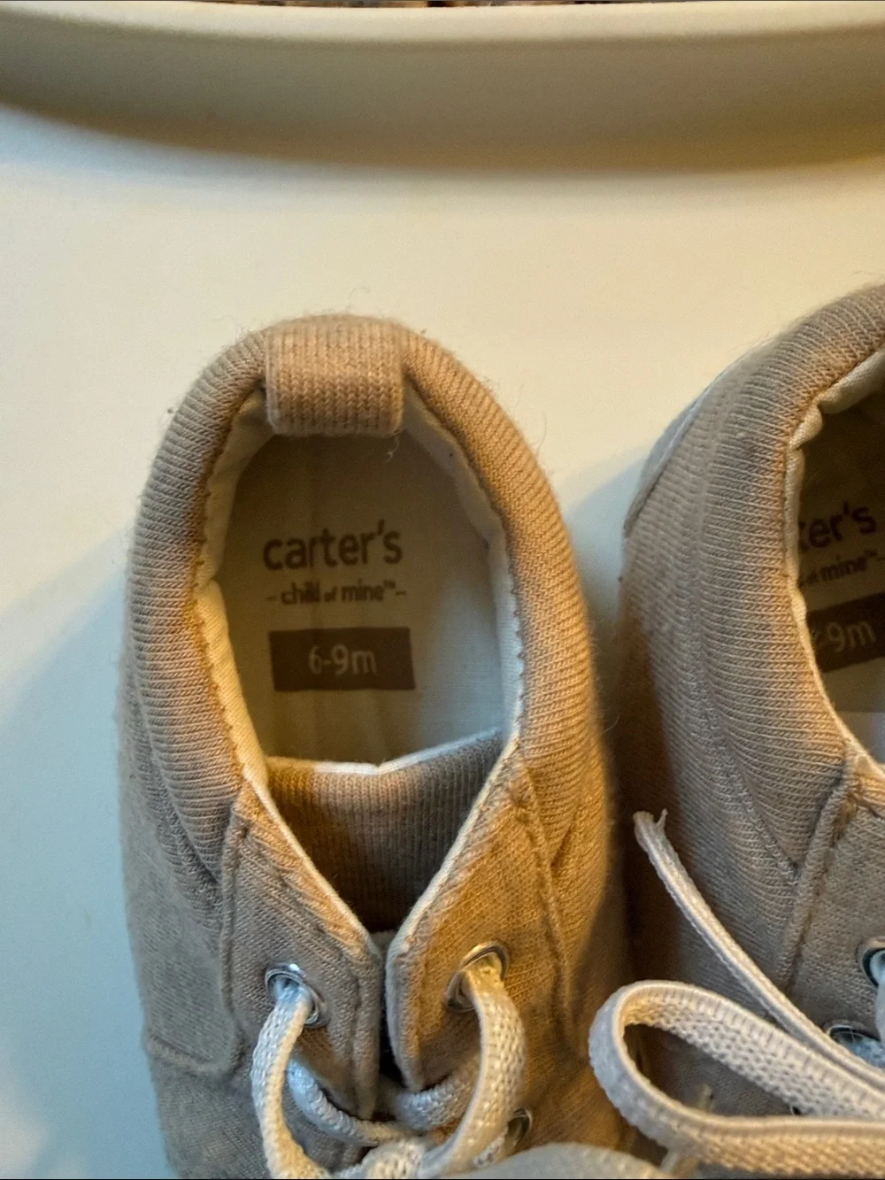 Carter's Tan Canvas Baby Lace-Up Sneakers with White Toe Caps
