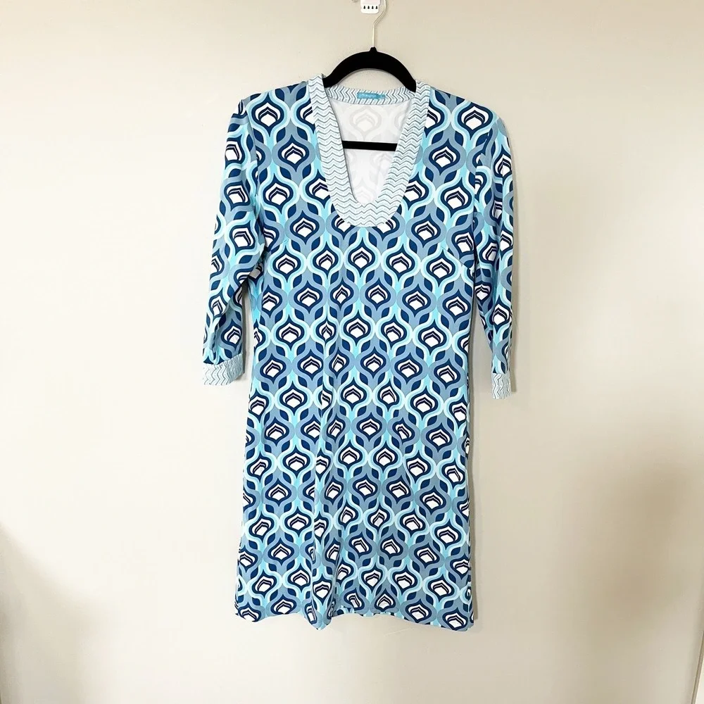 J. McLaughlin Catalina cloth blue geometric dress women's small‎