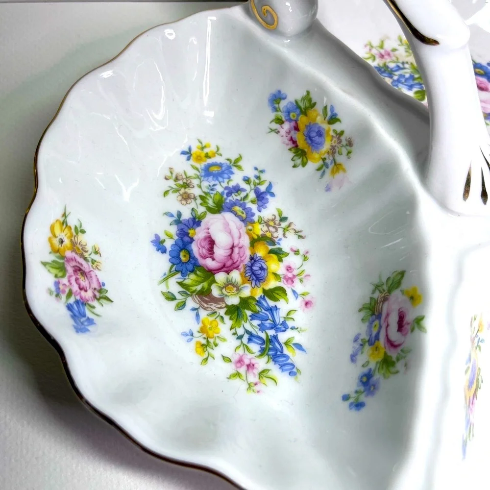 Godinger Reflections Shamrock Divided Serving Dish Floral Porcelain with Handle