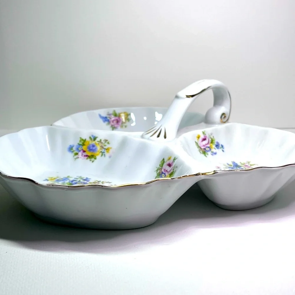 Godinger Reflections Shamrock Divided Serving Dish Floral Porcelain with Handle