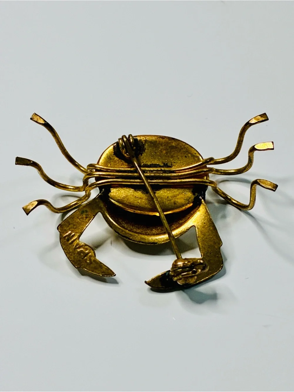 Vintage Spanish Damascene Crab Brooch Signed SPAIN Nautical Vacation Summer