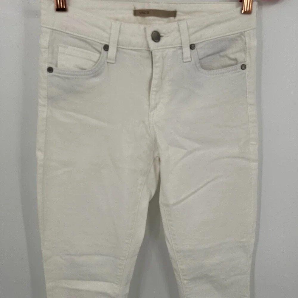 Vince Jeans Women's 27 White Denim Slim Low Rise Ankle Zip Skinny Leg DV117-2241