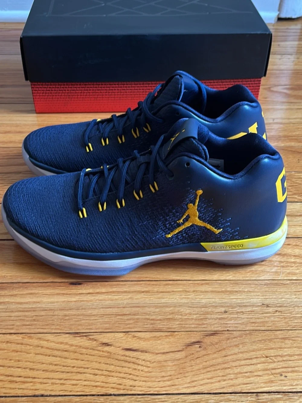 New in Original Box Nike Men's Navy and Yellow Athletic Basketball Shoes