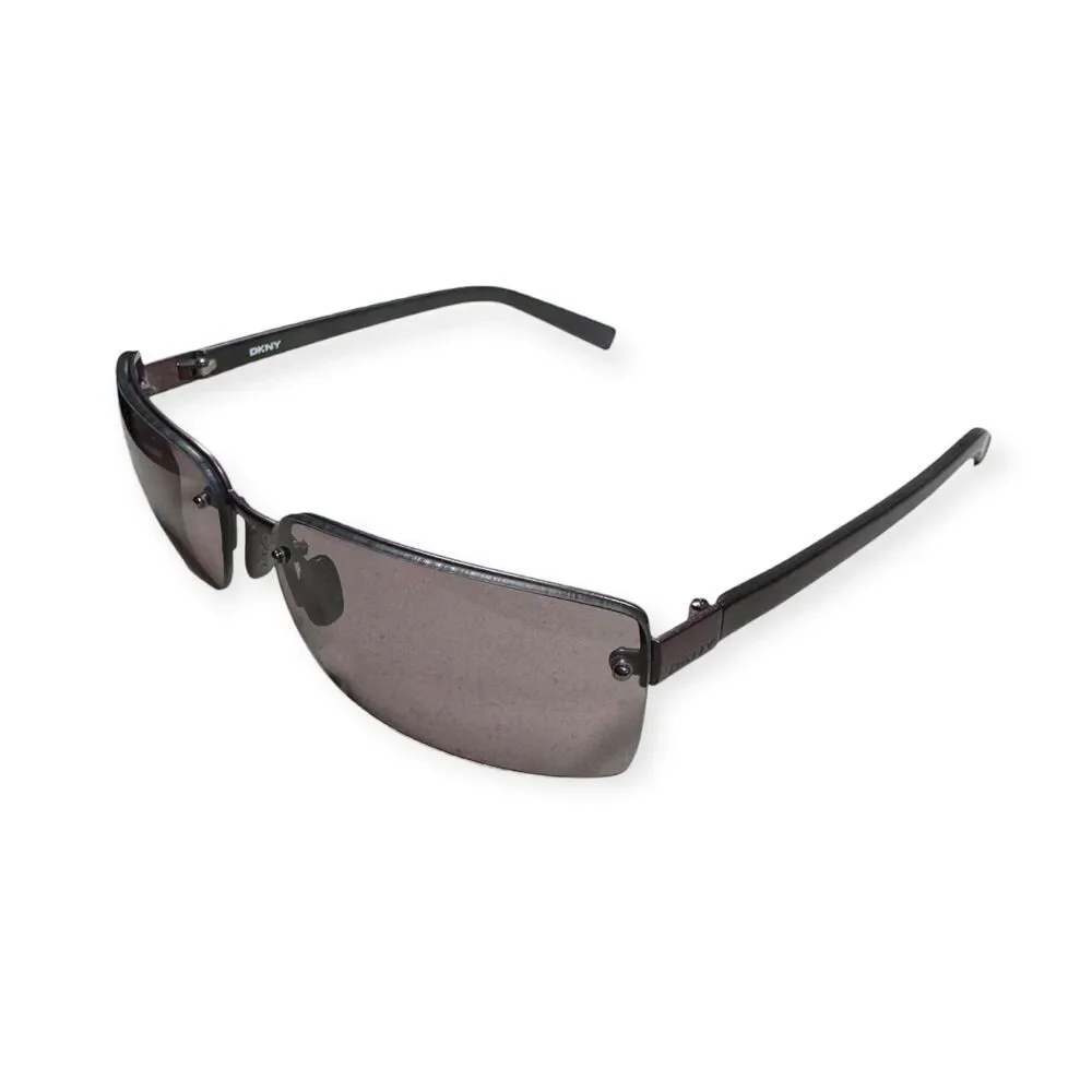 DKNY‎ 7220S Rectangle Sunglasses Rimless Gray/Purple Lenses Sleek Retro Shades