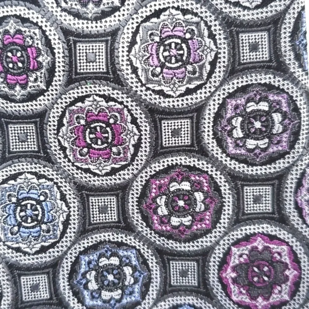 BURMA BIBAS PURPLE GRAY WHITE GEOMETRIC TIE GEOMETRIC SILK OFFICE SPRING FALL