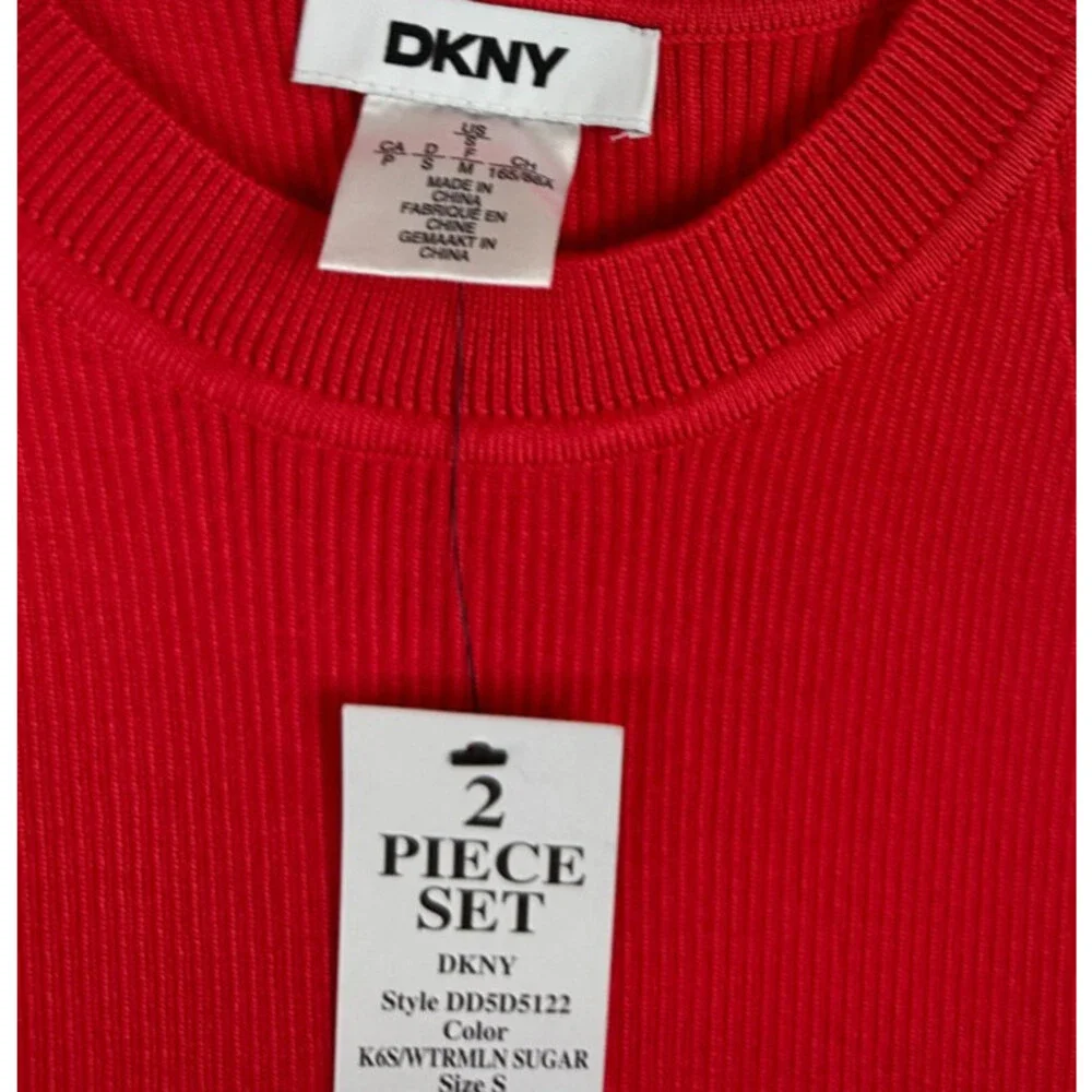 DKNY Cardigan Dress Small 2-Piece Set Sheath Sleeveless Watermelon Pink NWT $169