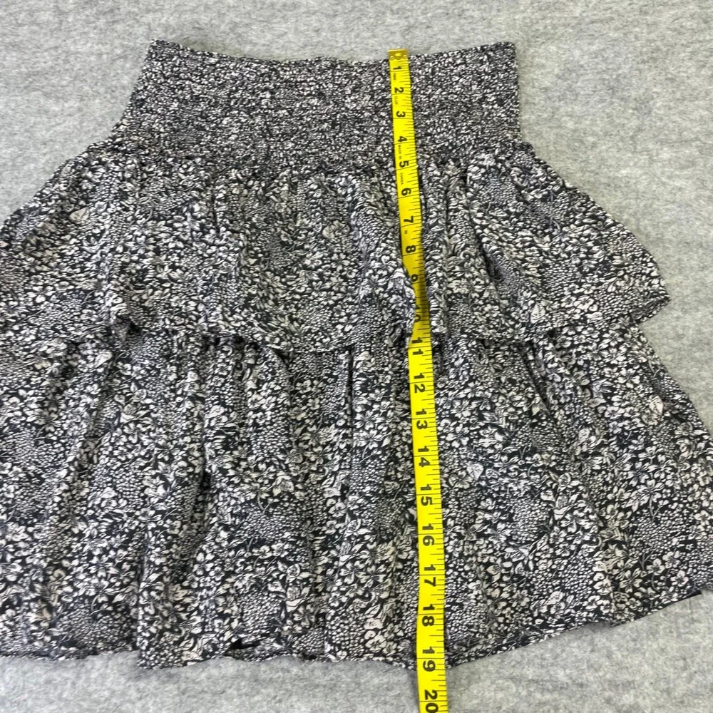 Anthropologie Floral Smocked Tiered Ruffle Mini Skirt S Boho Black White