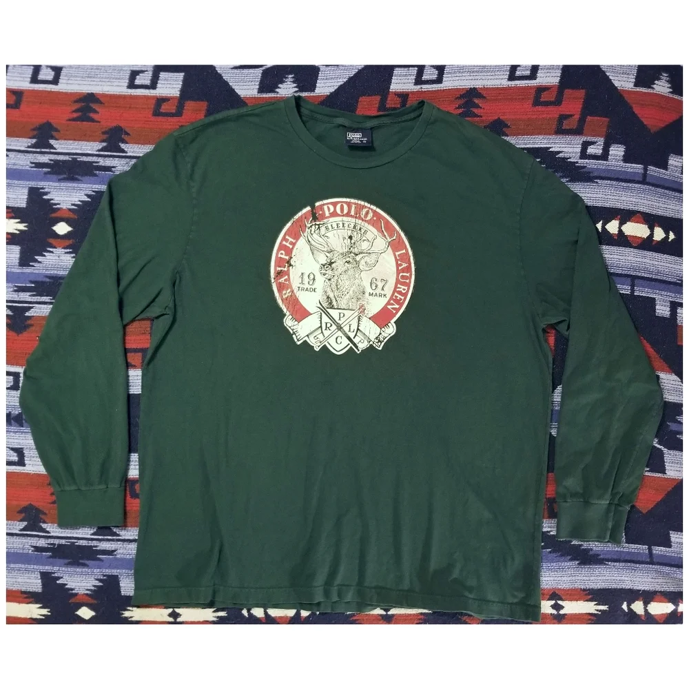 VINTAGE 90'S POLO RALPH LAUREN LONG SLEEVE GRAPHIC TSHIRT- MEN'S SIZE XLARGE