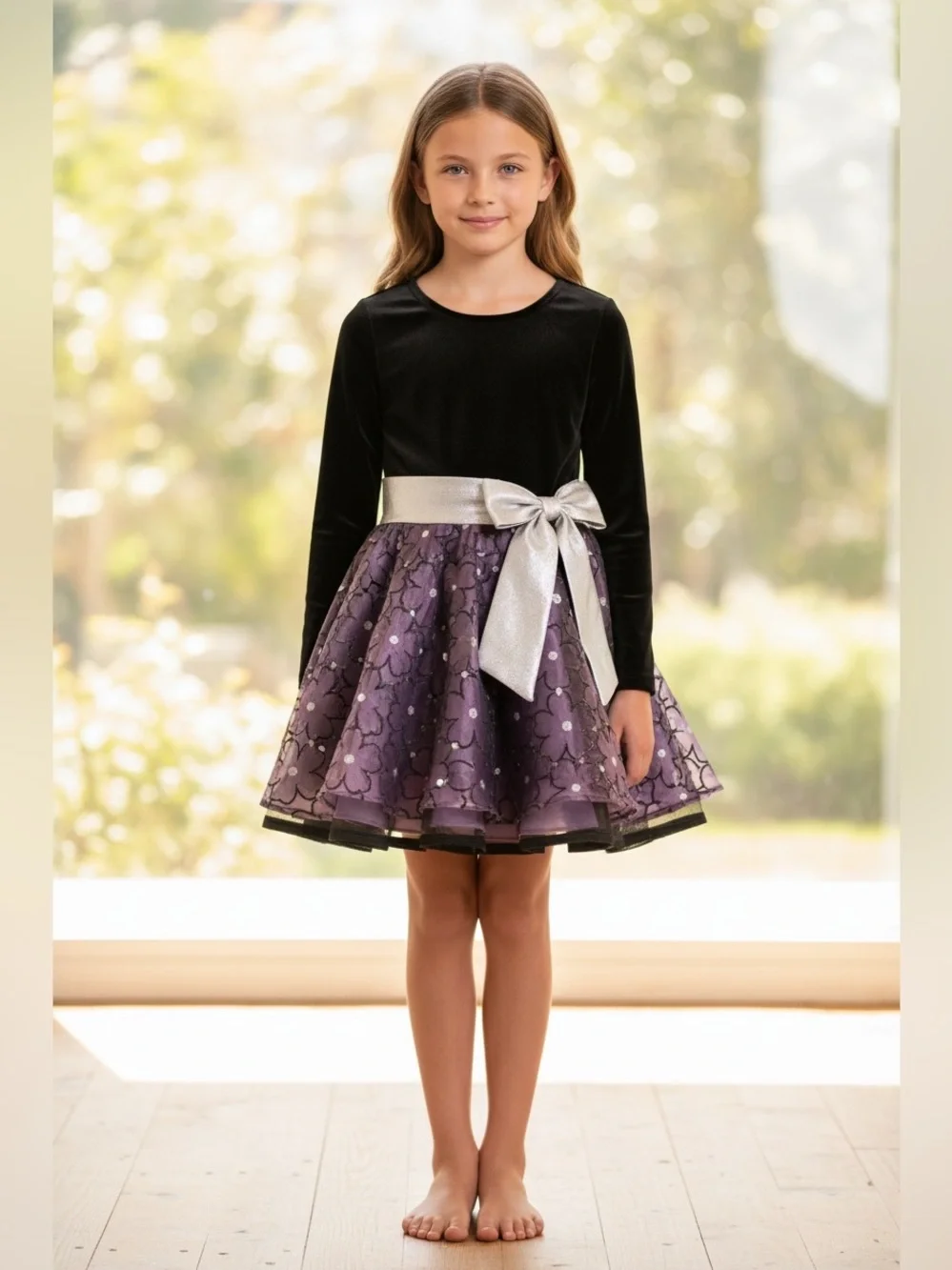 Bonnie Jean Girls Size 10 Black Velvet Purple Sparkle Tutu Party Dress
