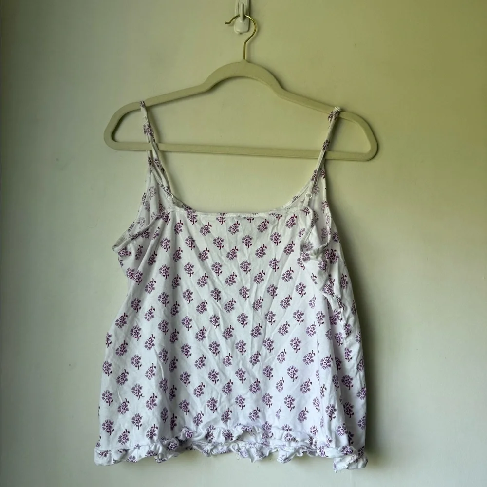 J. Crew White and Purple Floral Ruffle Camisole Tank M