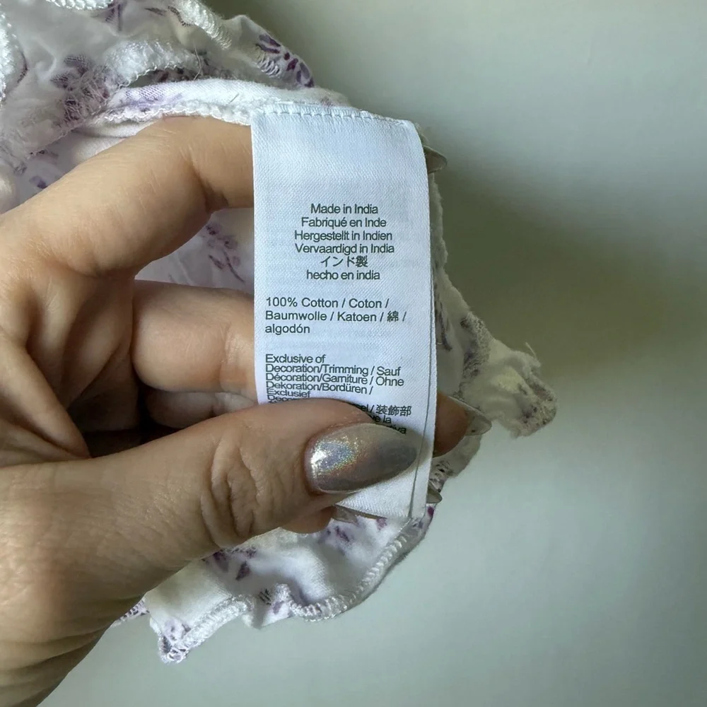 J. Crew White and Purple Floral Ruffle Camisole Tank M