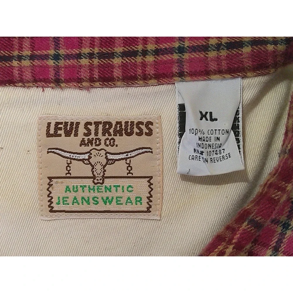 Levis Shirt‎ Mens Size XL Red Plaid Snap Buttons Western Cowboy Long Sleeve