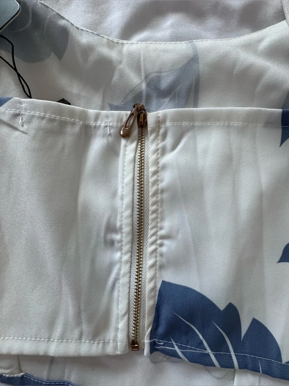 Fancyinn White Two-Piece - Straight Leg Pants Set with Blue Leaf Print