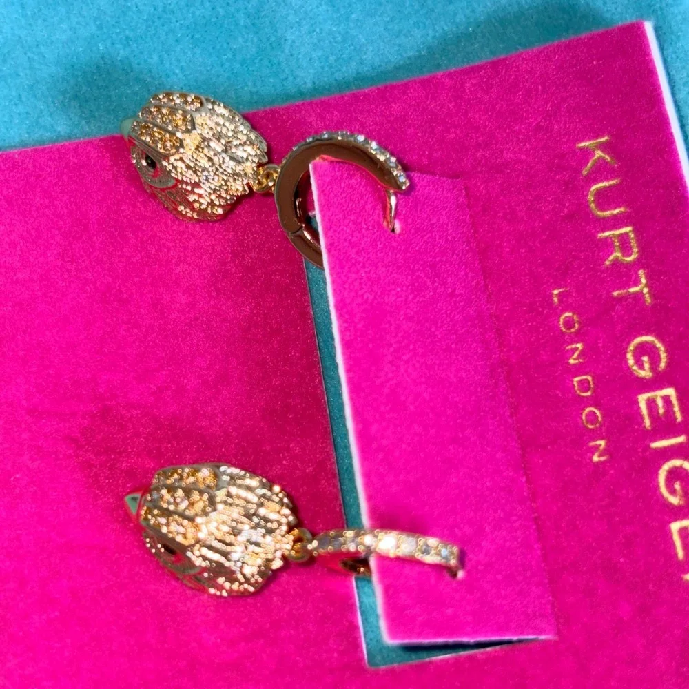 Kurt Geiger Eagle Head Huggie Hoop Earrings OS Gold NEW Crystal Pavé Drop