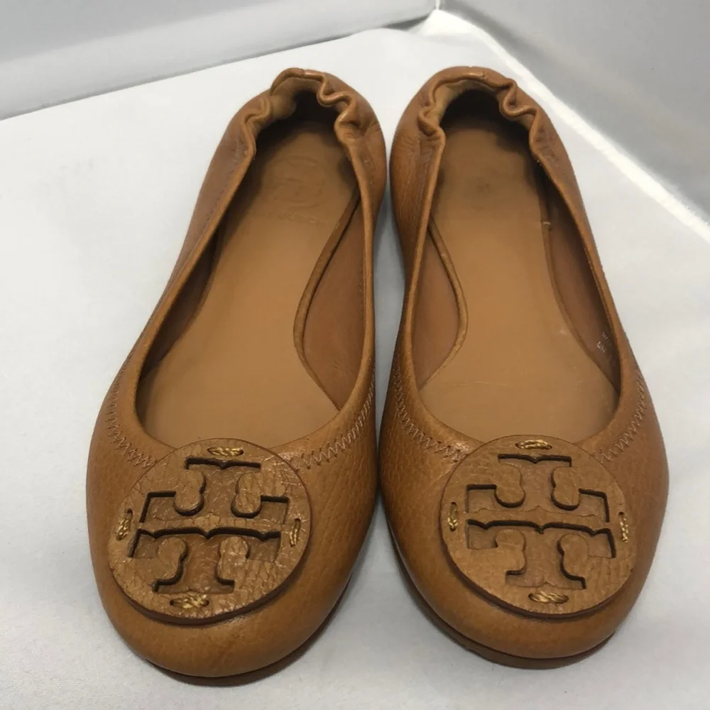 Tory Burch Tan Leather Logo Ballet Flats