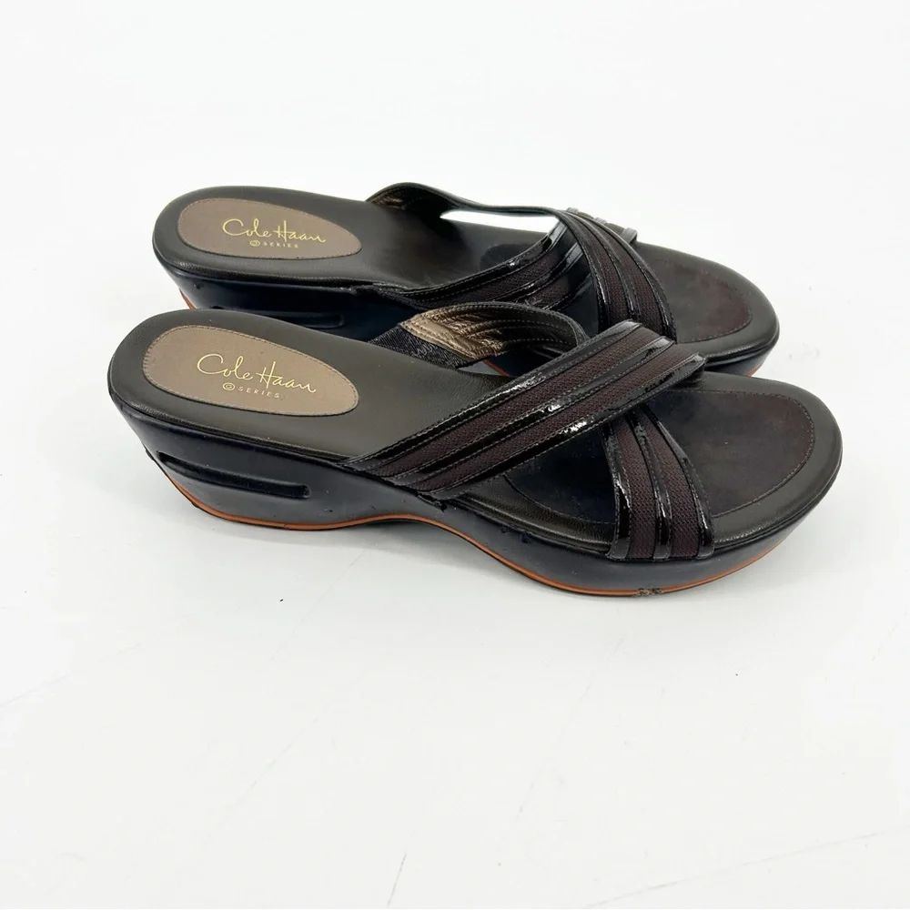 Brown Cole Haan Air Maddy Thong Wedge Sandal‎ Size 8.5AA Narrow