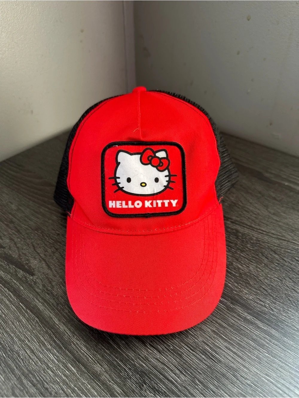 Hello Kitty Girls Red Black Mesh Trucker Snapback Hat Adjustable Sanrio Cap