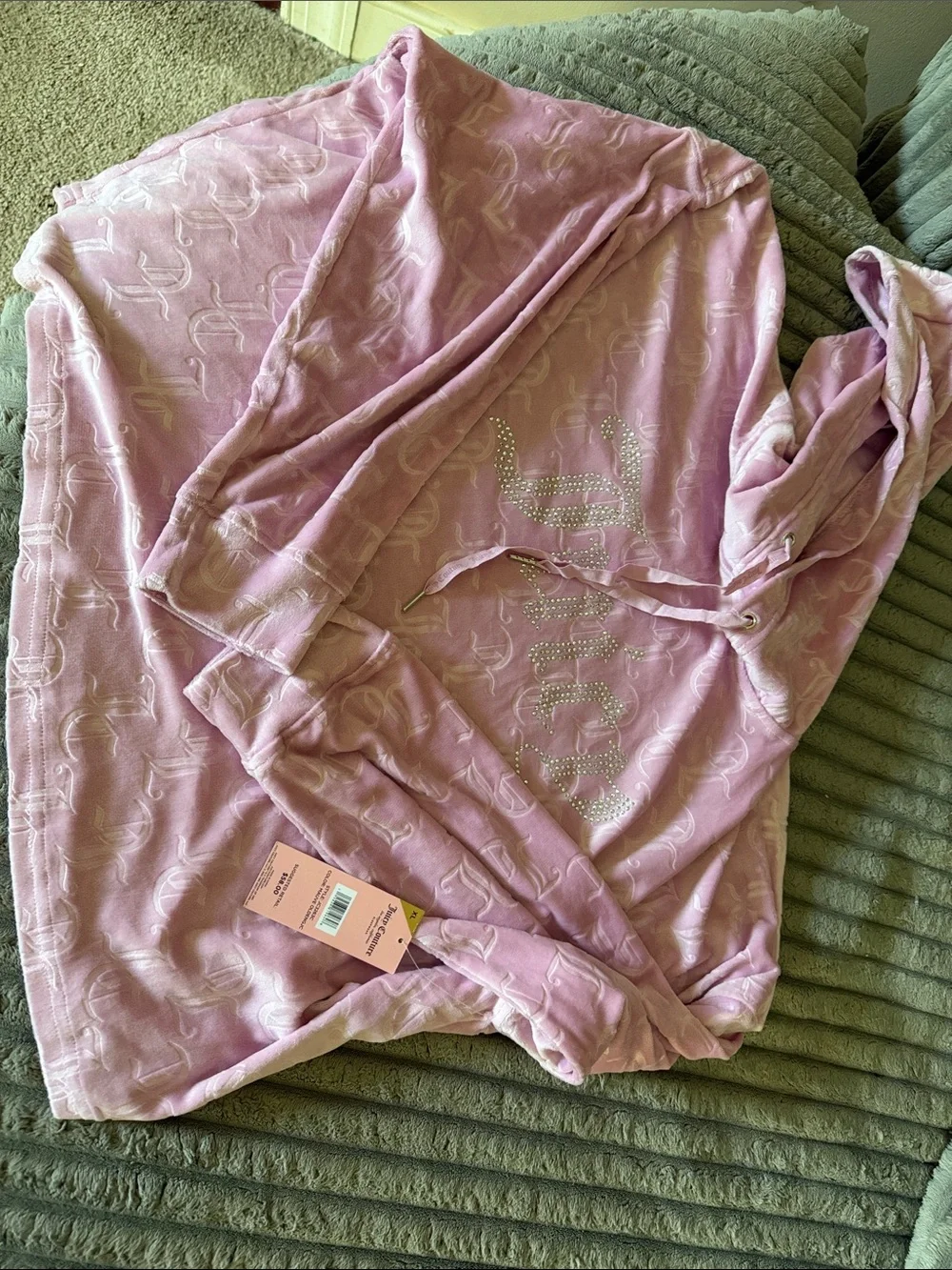 Juicy Couture Baby Pink Velour Rhinestone Logo Hoodie & Joggers Set