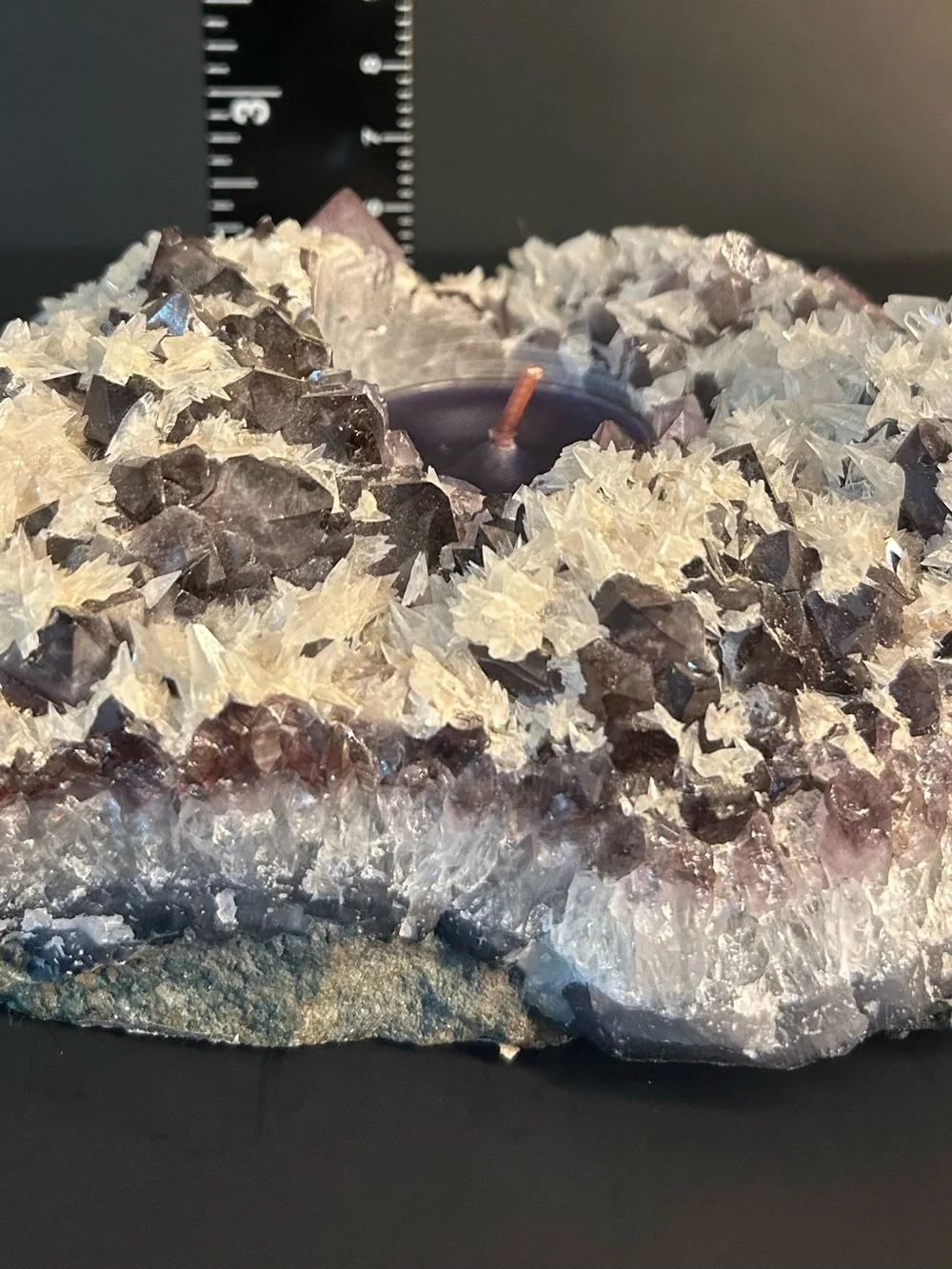 Raw Amethyst Crystal Geode Tea Light Candle Holder 2.13 lbs.