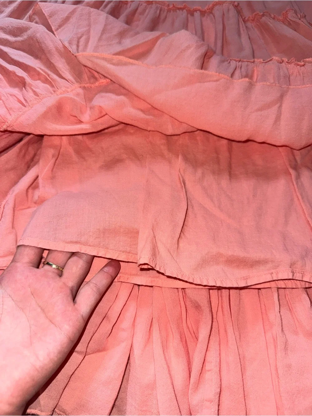 Free People Coral Pink Tiered Smocked Maxi Skirt