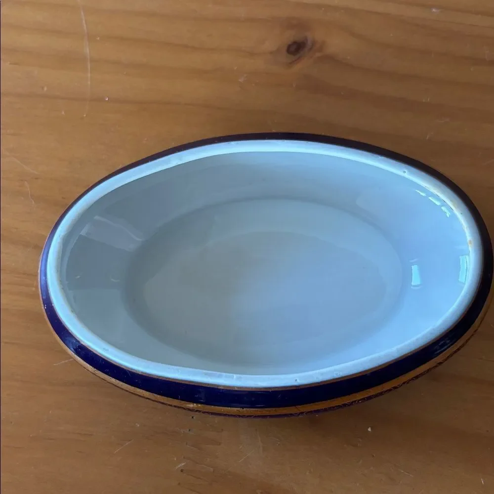 Limoges Porcelain Deep Blue and Gold Oval Trinket Box With Lid
