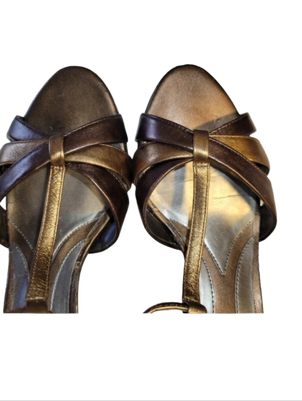 Naturalizer Princeton Copper Metallic Leather T-Strap Sandals N5 Comfort Size 8