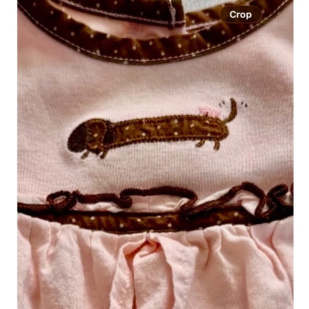 VTG Gymboree Baby Girl Pink Brown Dachshund Dog Polka Dot Bloomer Set 0-3 Months