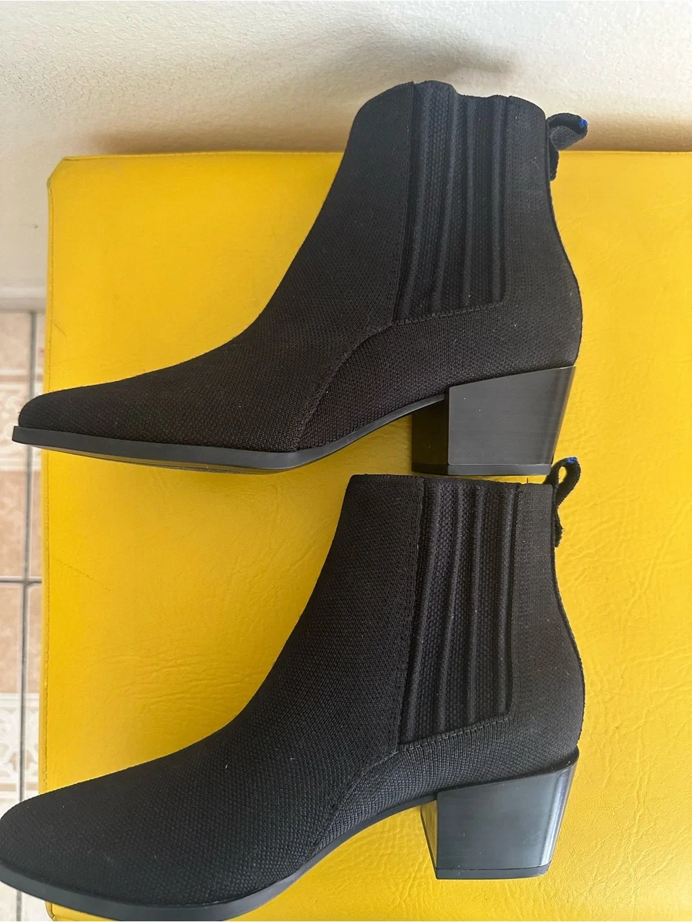 Rothy’s Western Black Women's Knit Block Heel Ankle Boots