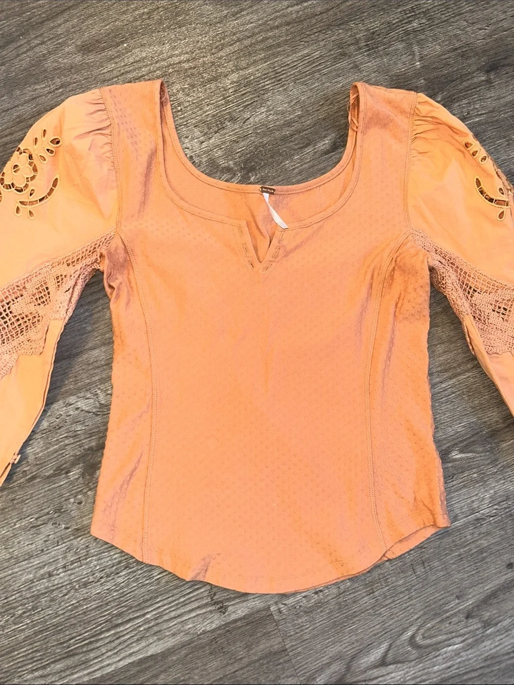 Free People Boho Crochet Lace Embroidered Sleeve Blouse Medium