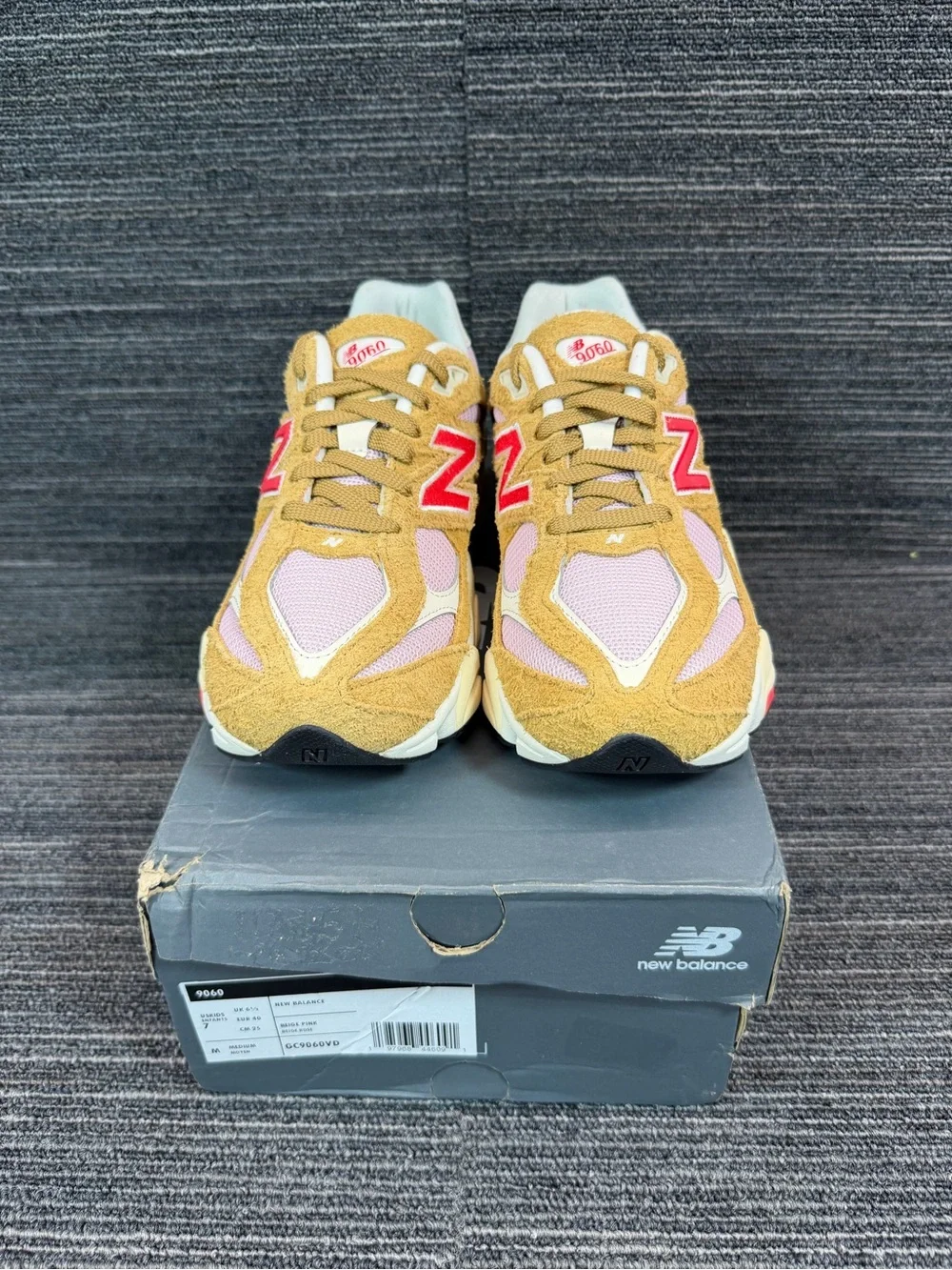 New Balance 9060 ‘Great Plains True Red’ Suede Sneakers Beige Pink Kids Size 7