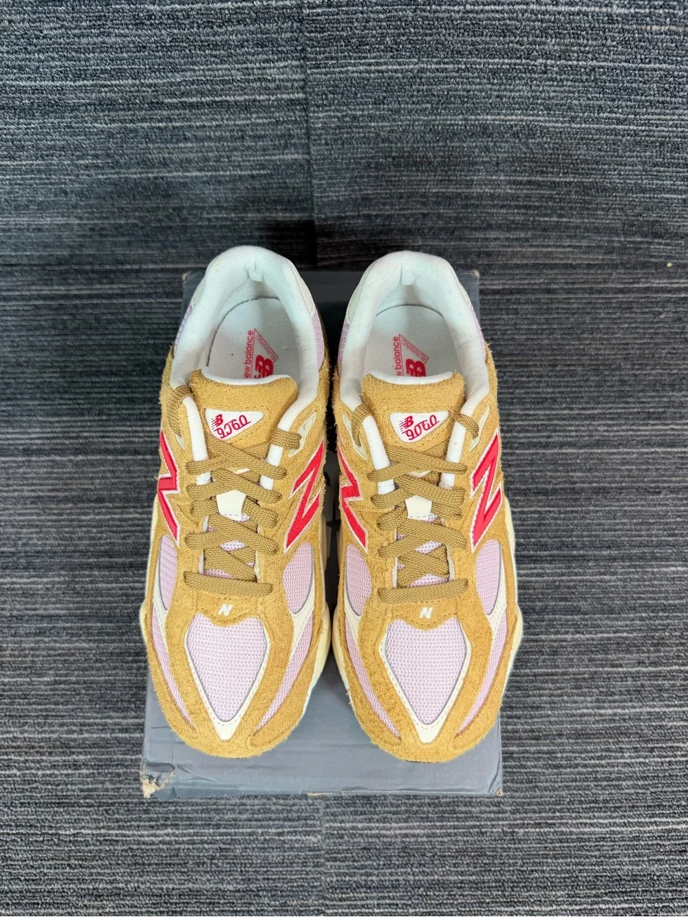 New Balance 9060 ‘Great Plains True Red’ Suede Sneakers Beige Pink Kids Size 7
