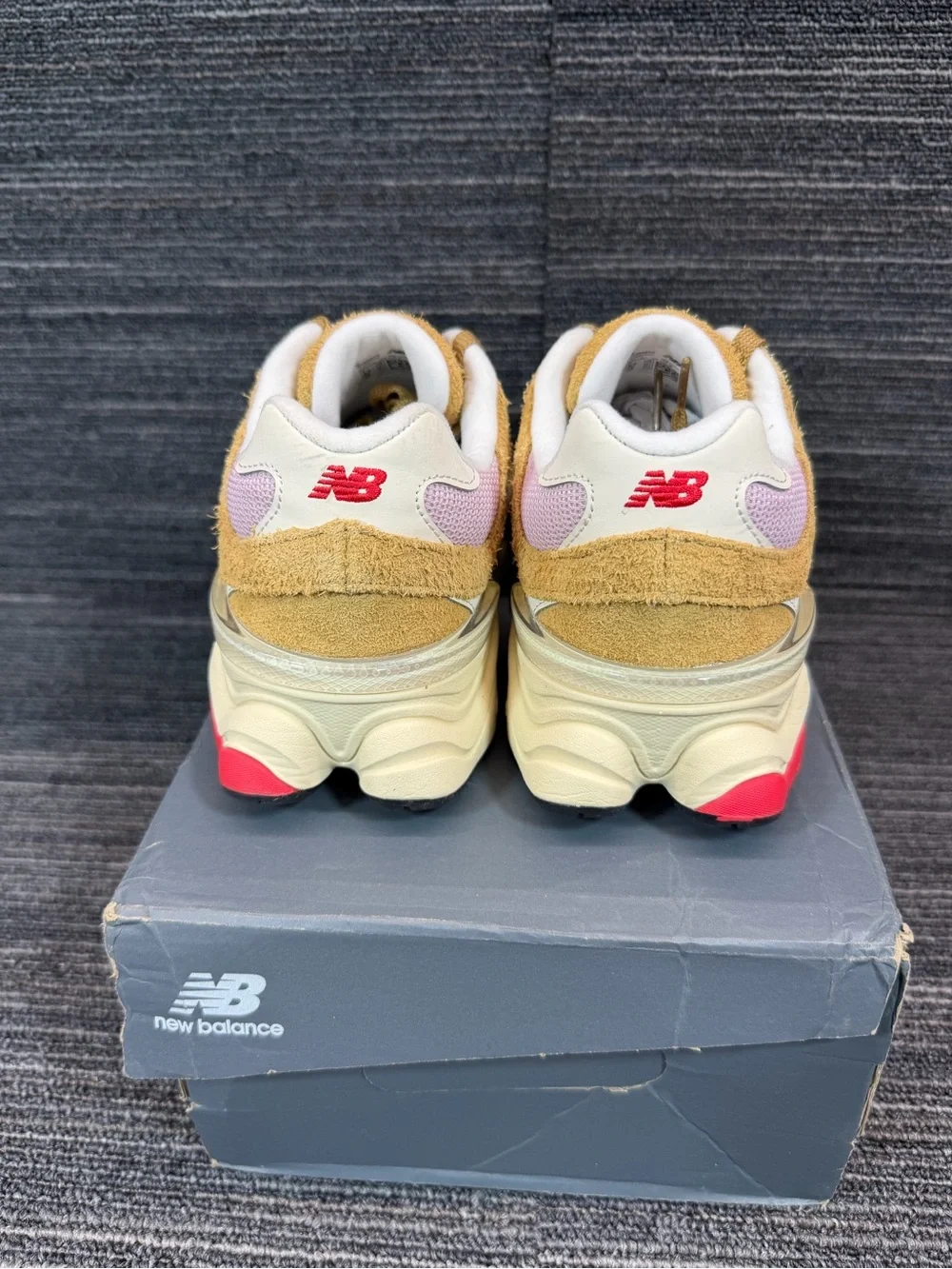 New Balance 9060 ‘Great Plains True Red’ Suede Sneakers Beige Pink Kids Size 7
