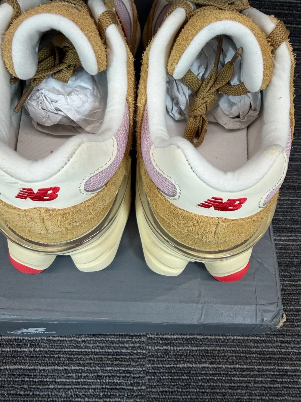 New Balance 9060 ‘Great Plains True Red’ Suede Sneakers Beige Pink Kids Size 7