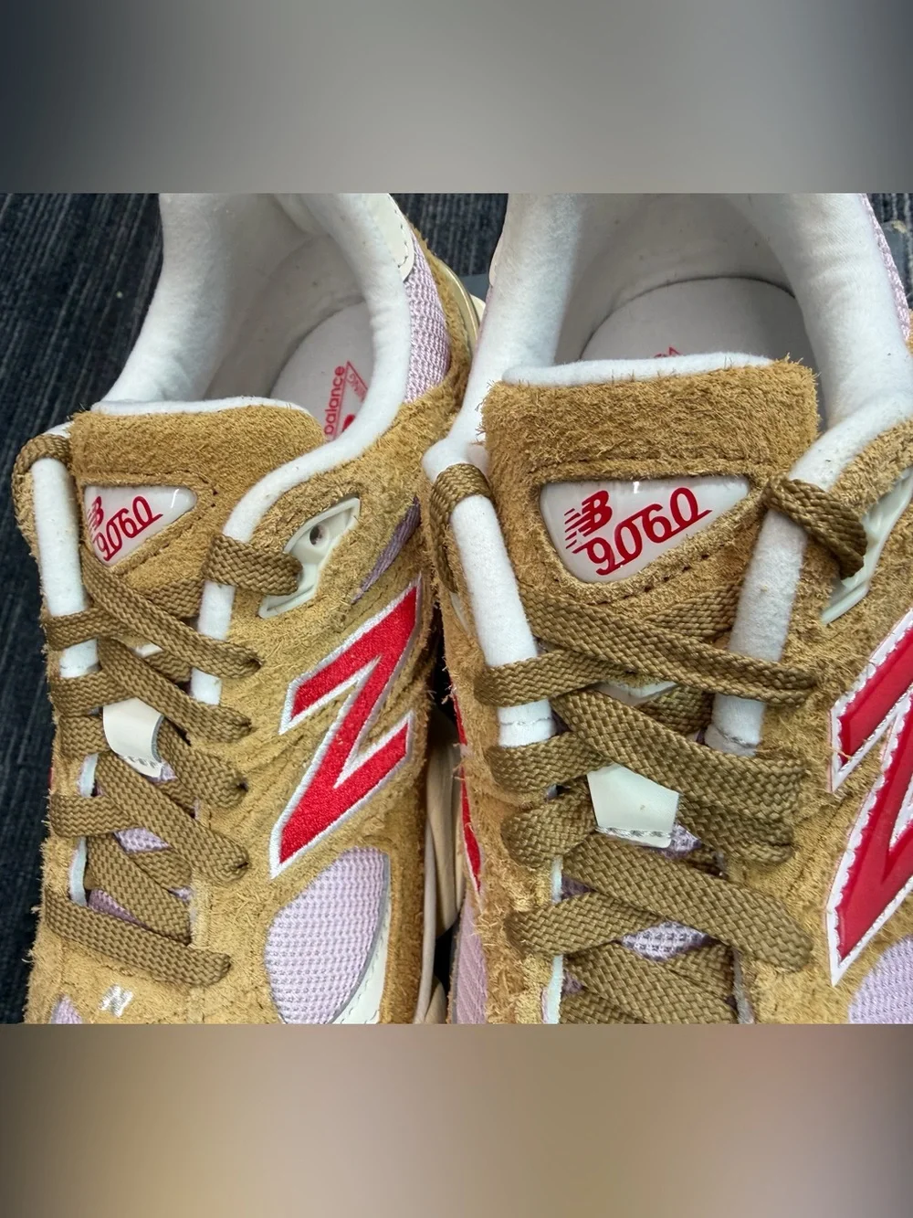 New Balance 9060 ‘Great Plains True Red’ Suede Sneakers Beige Pink Kids Size 7