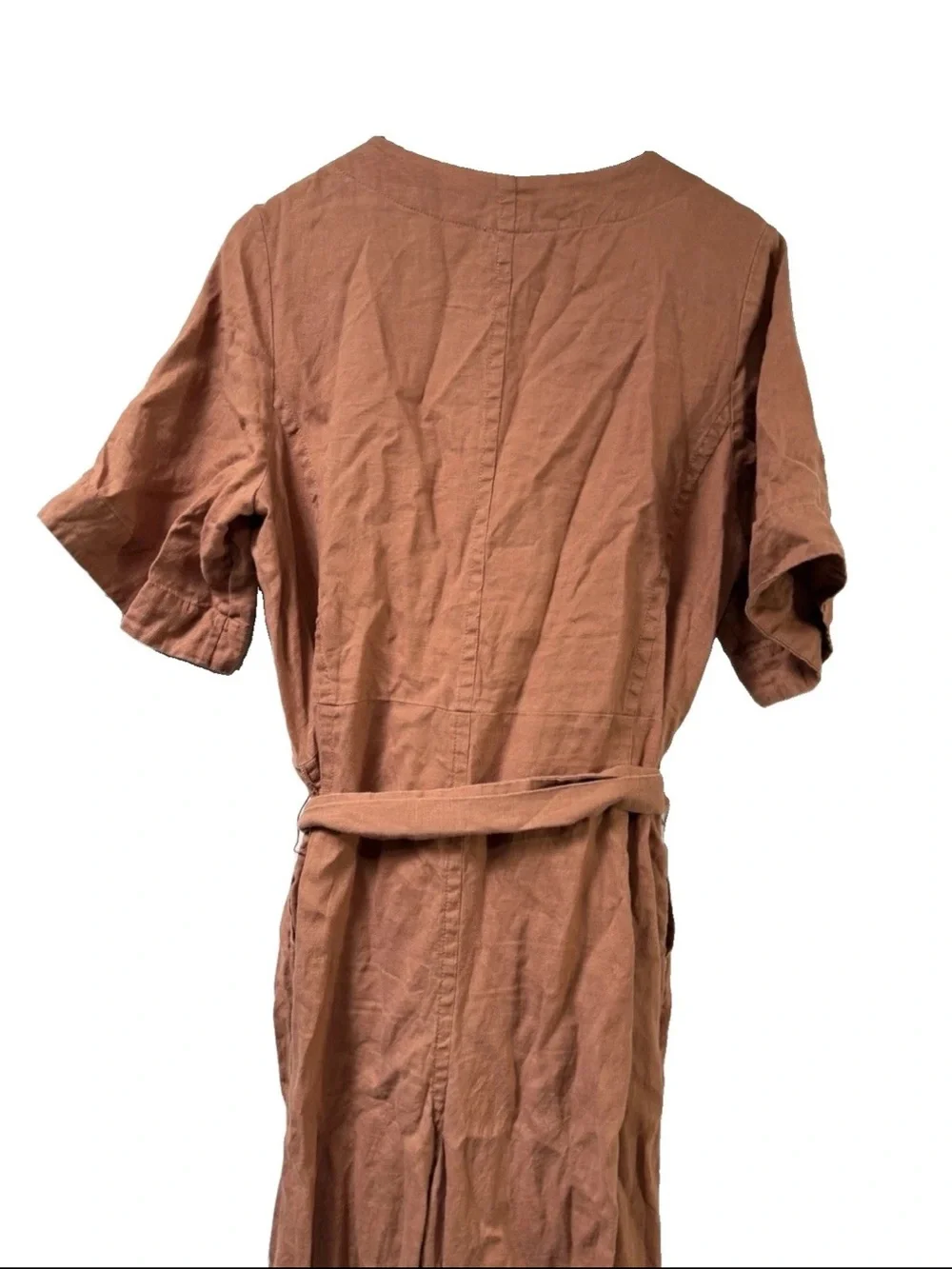 Everlane European Flax Linen Wide Leg Wrap Clay Brown Belted Jumpsuit 10 Summer