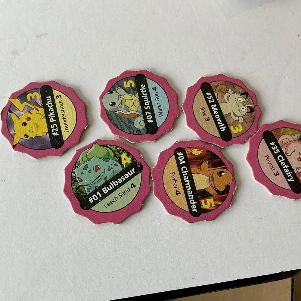 Pokemon Starter Pogs Milk Caps Lot 6 Pikachu Charmander Bulbasaur‎ Vintage