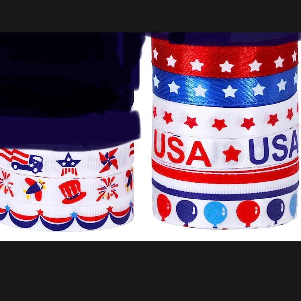NIB 18pc 5yard red white & blue ribbons