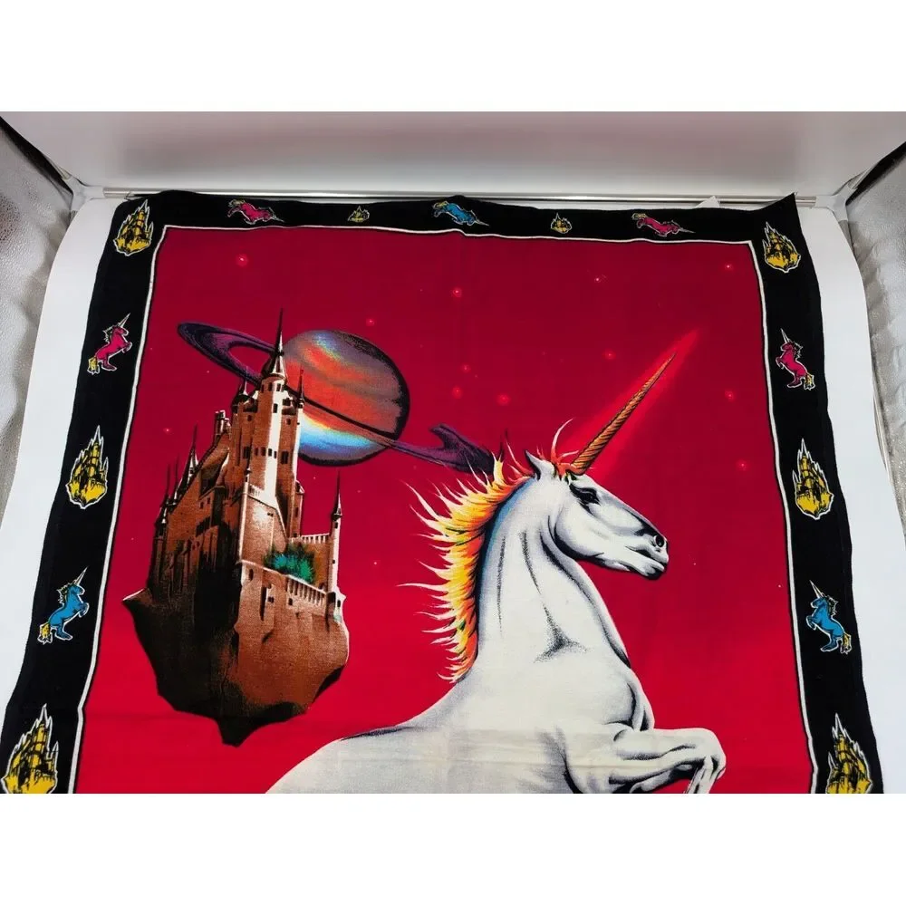 Vintage ATC NY Unicorn Fantasy Tapestry‎ Psychedelic Space Castle 80s Wall Art