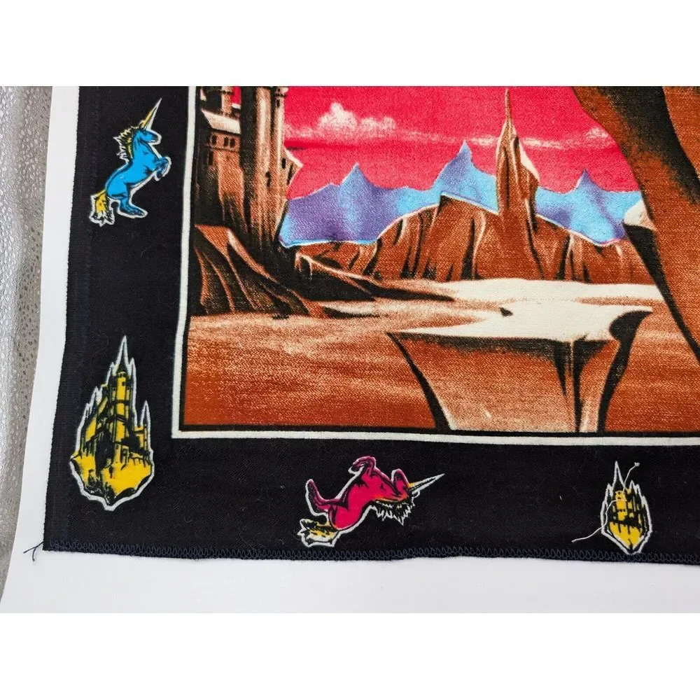 Vintage ATC NY Unicorn Fantasy Tapestry‎ Psychedelic Space Castle 80s Wall Art