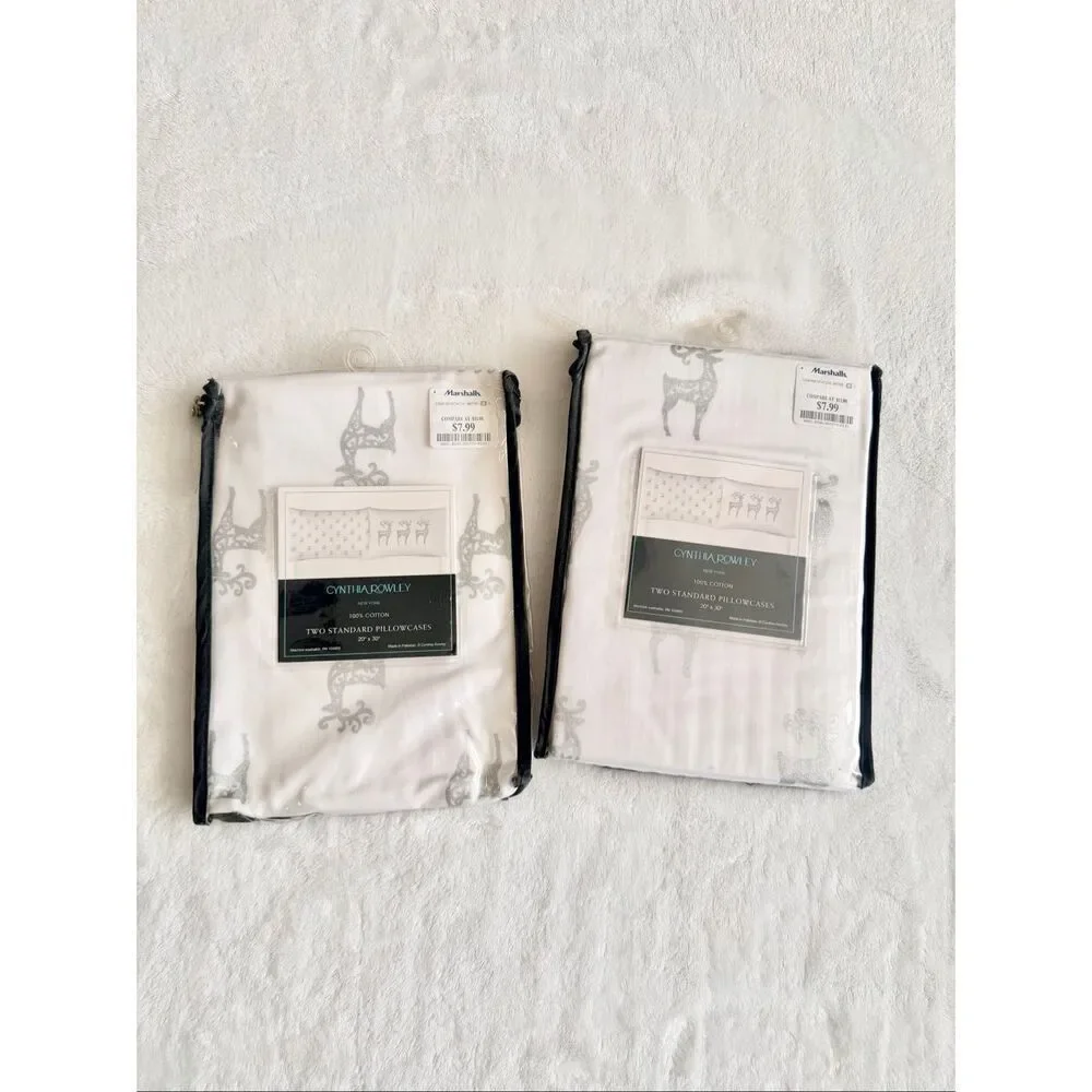White and silver reindeer set of three pillowcases