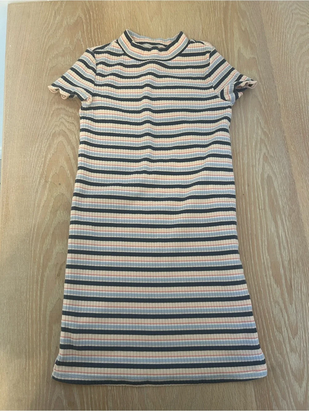 OshKosh B'gosh Cream, Blue & Pink Striped Ribbed Knit Dress