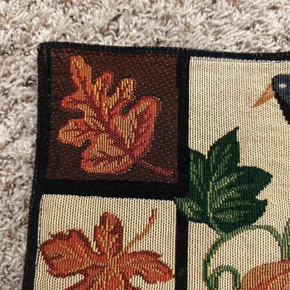 Vintage Fall Tapestry Placemats Lot of 2 Pumpkin Raven Autumn