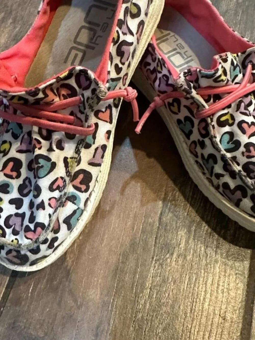 Hey Dude girl’s multicoloured leopard print boat shoes Size youth 1-2 #leopardpr