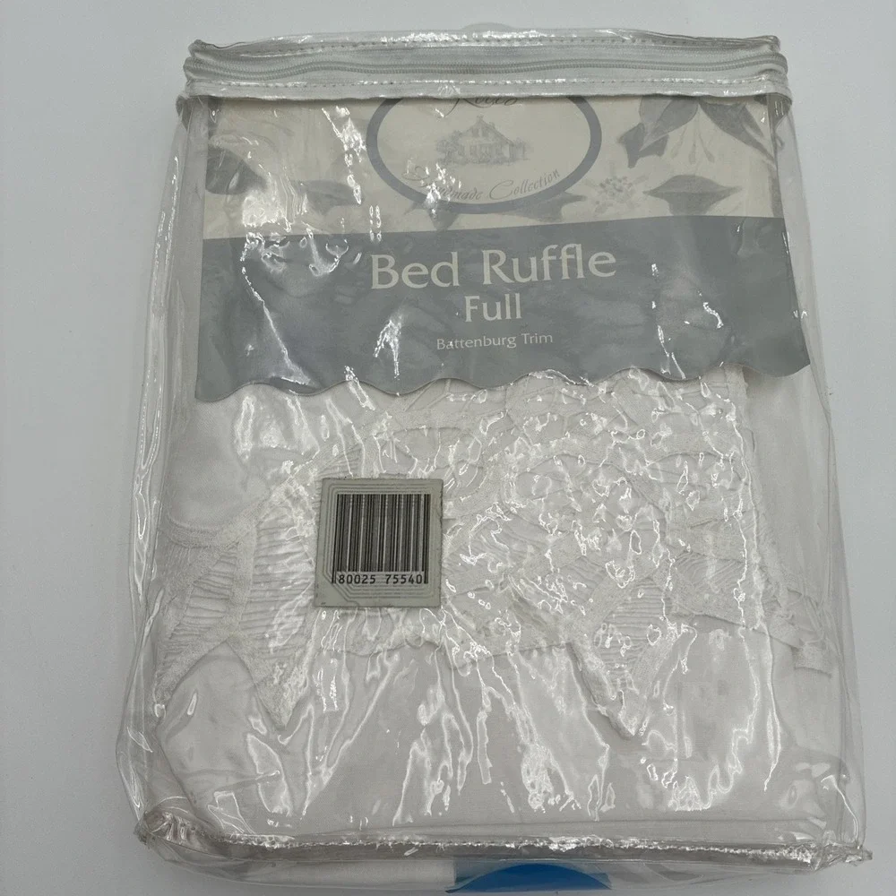 Keeco Handmade Collection White Full Bed Ruffle Battenburg Lace  cottagecore