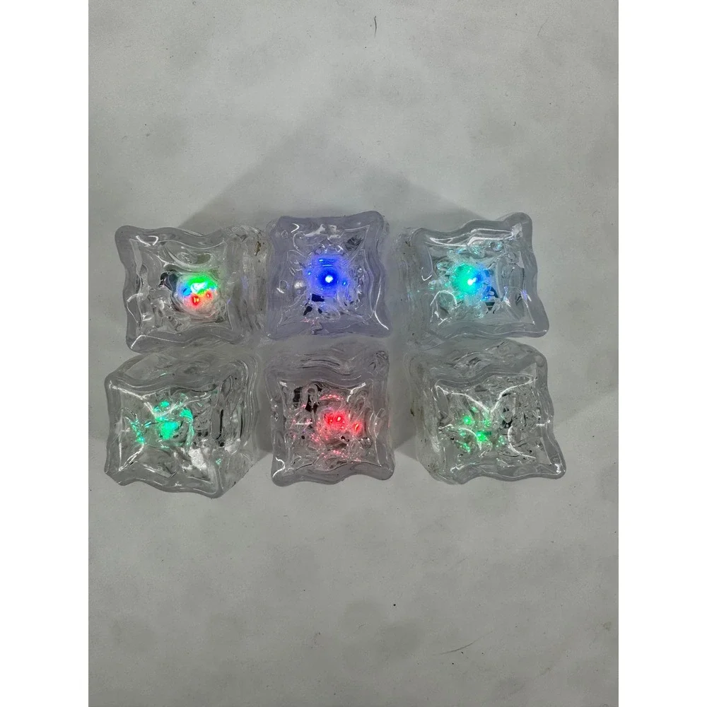 Set of 6 LED Light Up Ice Cubes Multi-Color Flashing Reusable Party Decor Clear
