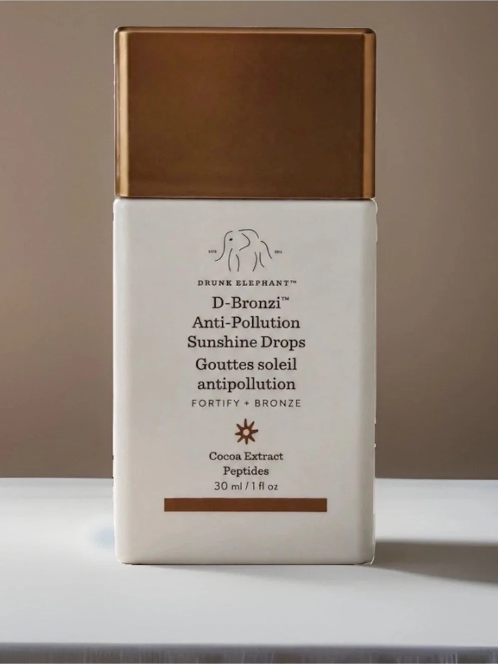 Drunk Elephant D-Bronzi Anti-Pollution Sunshine Drops - White & Bronze Cap