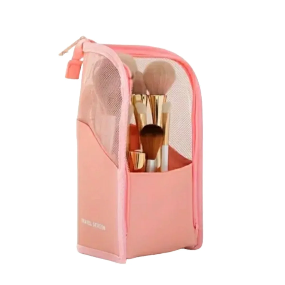 NEW Makeup Brush Pink Travel Zippered Waterproof Storage Bag Case Cosmetics