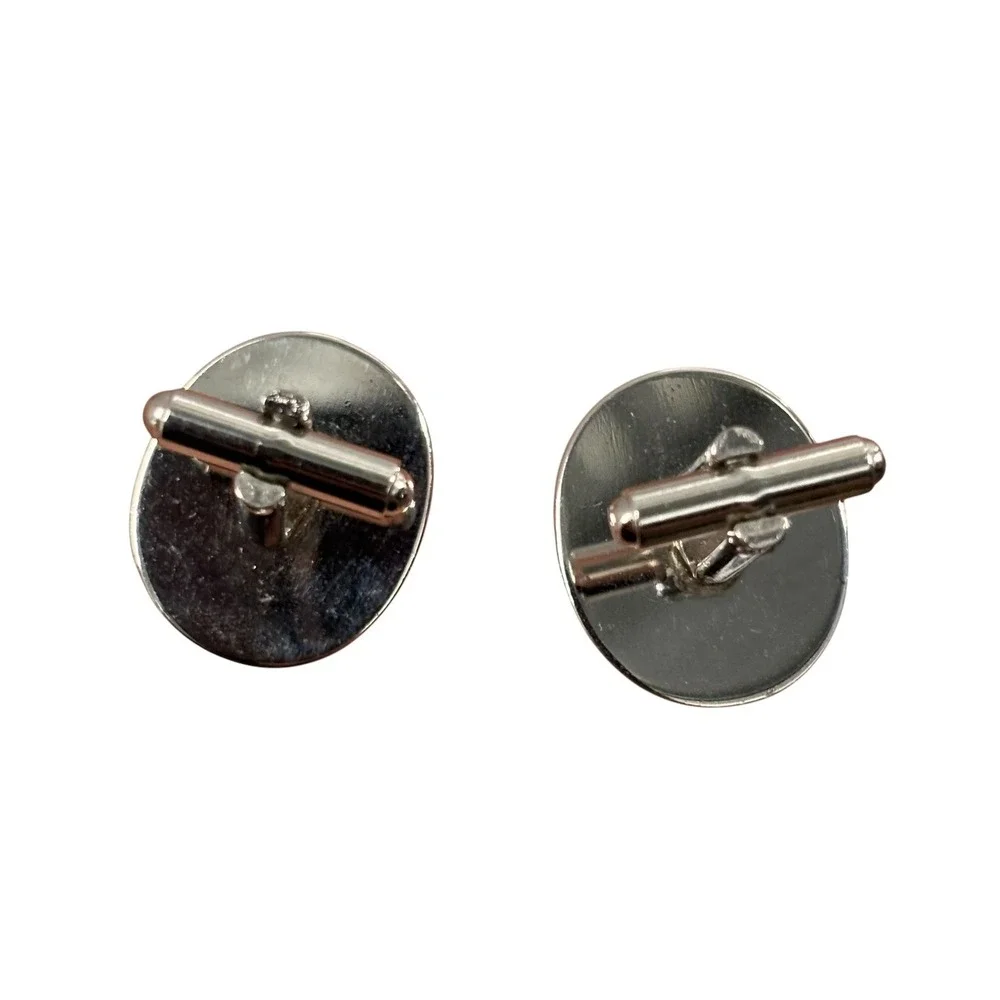 Barton Family Crest Cufflinks Silver Tone Oval Coat of Arms Heraldic Mens Formal