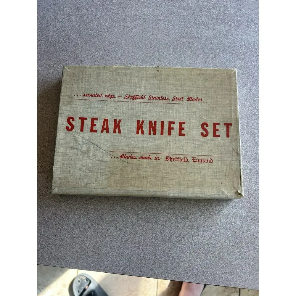 Vintage E. Parker & Sons Sheffield England Steak Knife Set 6 Pc 3709 Faux Bone